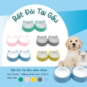 Bát Gấu Tai Đôi chén nhựa cho thú cưng